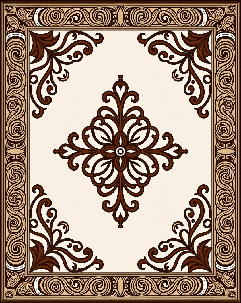 Elegant Scrollwork with Central Floral Motif Rug
