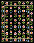 Pink Floral Pattern with Black Background Rug