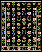 Pink Floral Pattern with Black Background Rug