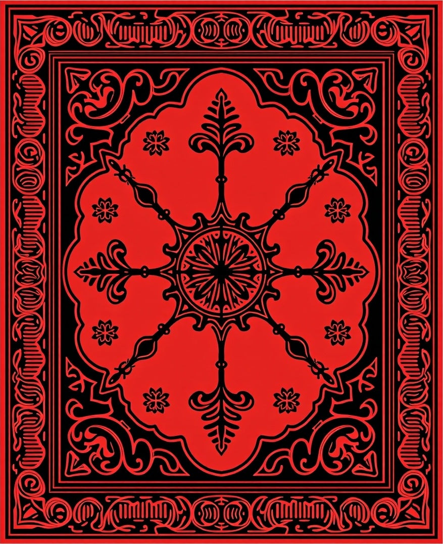 Red And Black Floral Medallion Rug