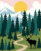 Woodland Deer Mountain Scenic Design Rug