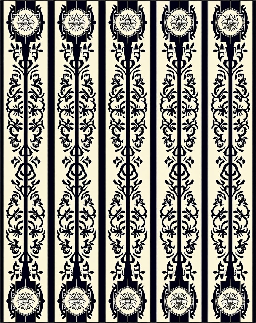 Vintage Black Floral Stripe Pattern Rug