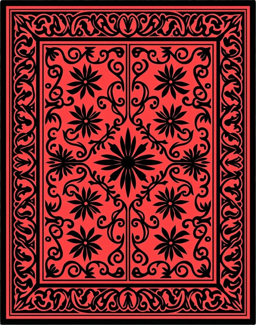 Bold Floral Inlay Rectangle Rug