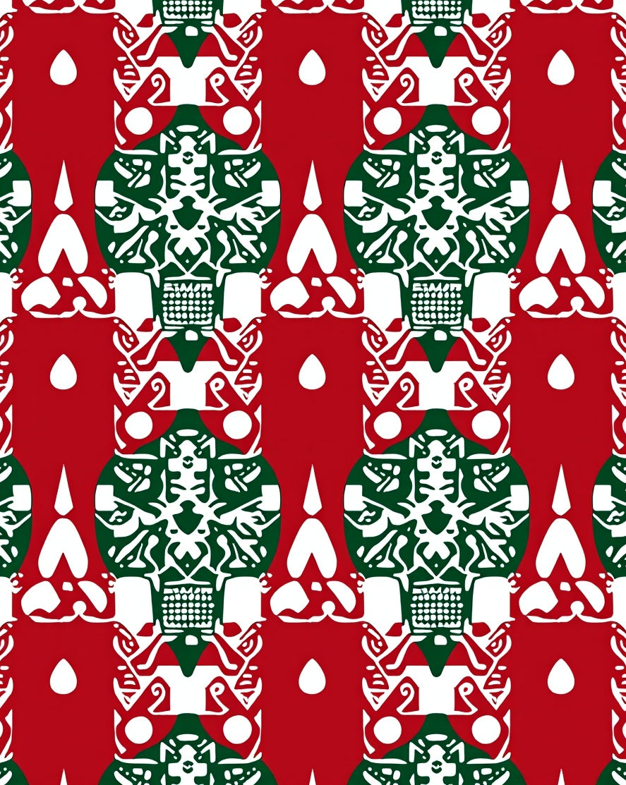 Red Green Ornate Geometric Pattern Rug