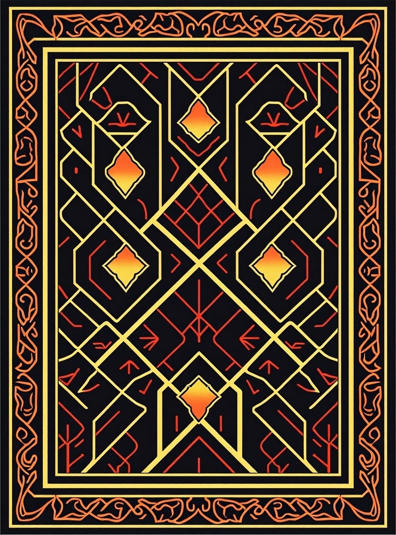 Geometric Fire Gold Art Deco Design Rug