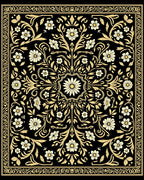 Vintage Floral Motif Black Gold Rug