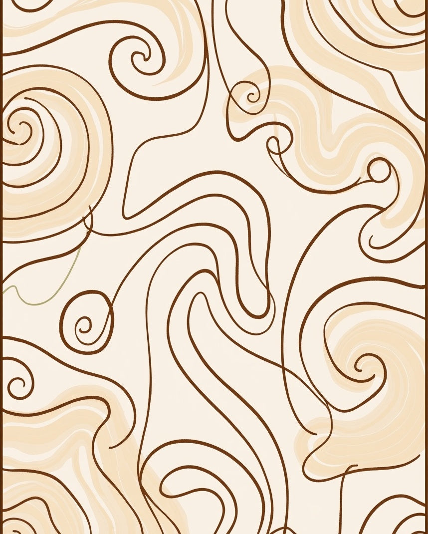 Cream, Brown Swirl Abstract Pattern Rug