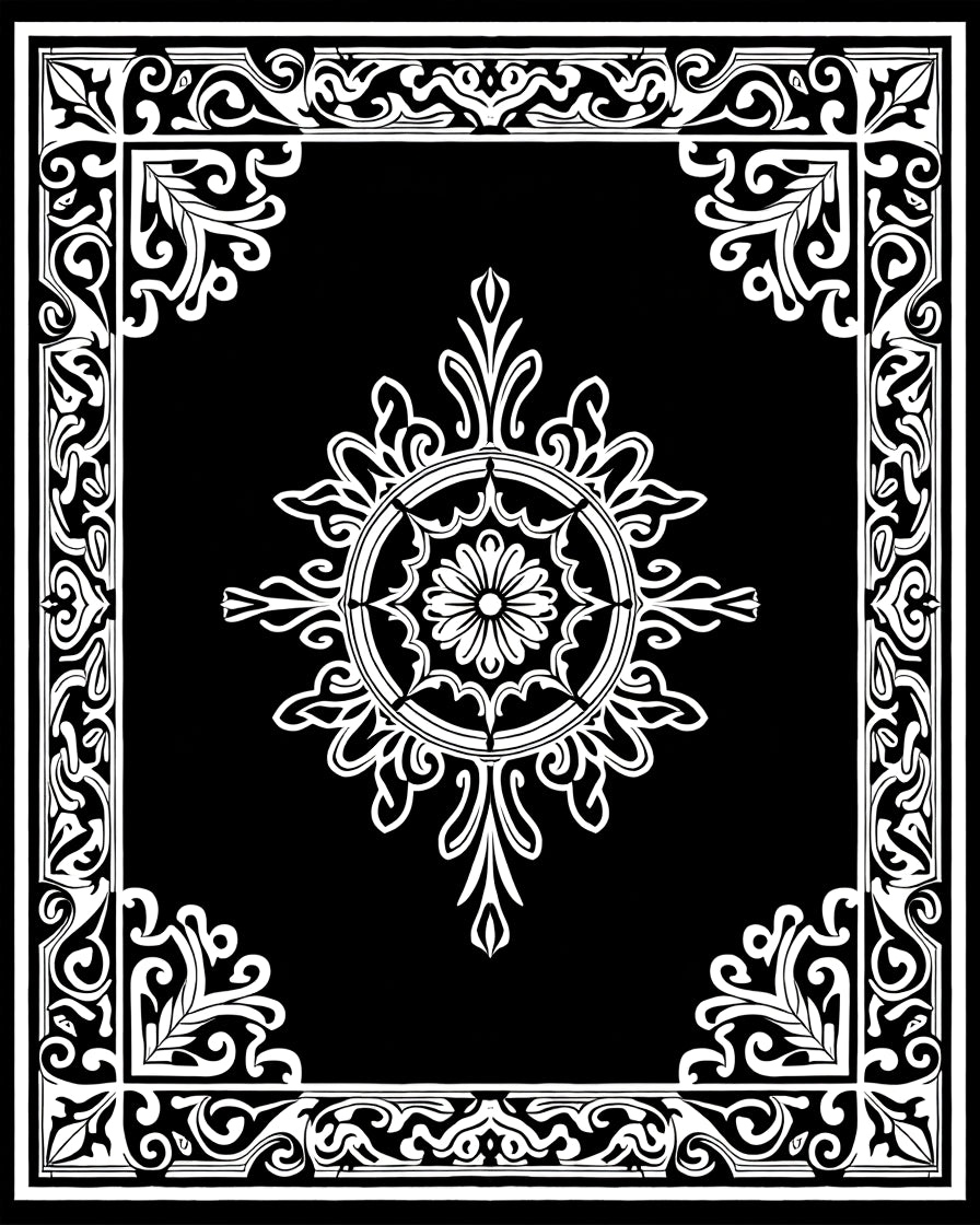 Ornate Black White Floral Mandala Rug