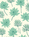 Teal Lotus Fan Tropical Design Rug