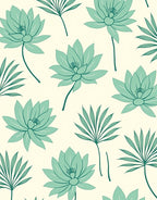 Teal Lotus Fan Tropical Design Rug