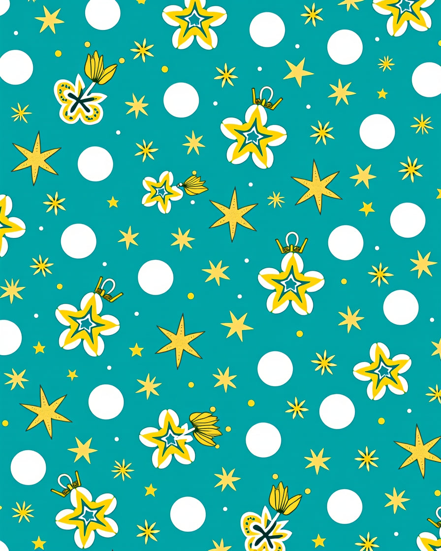 Teal Yellow Star Garland Circles Rug