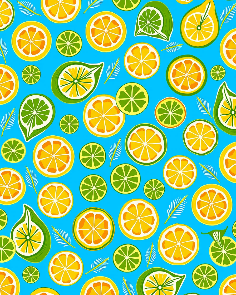 Citrus Slice Pattern With Fern Accents Rug