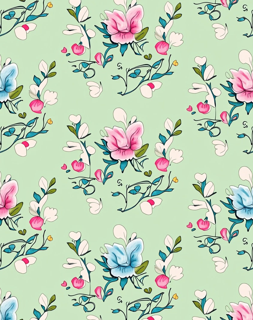Pastel Floral Branch Pattern Rug