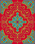 Red Teal Gold Floral Medallion Design Rug
