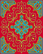 Red Teal Gold Floral Medallion Design Rug