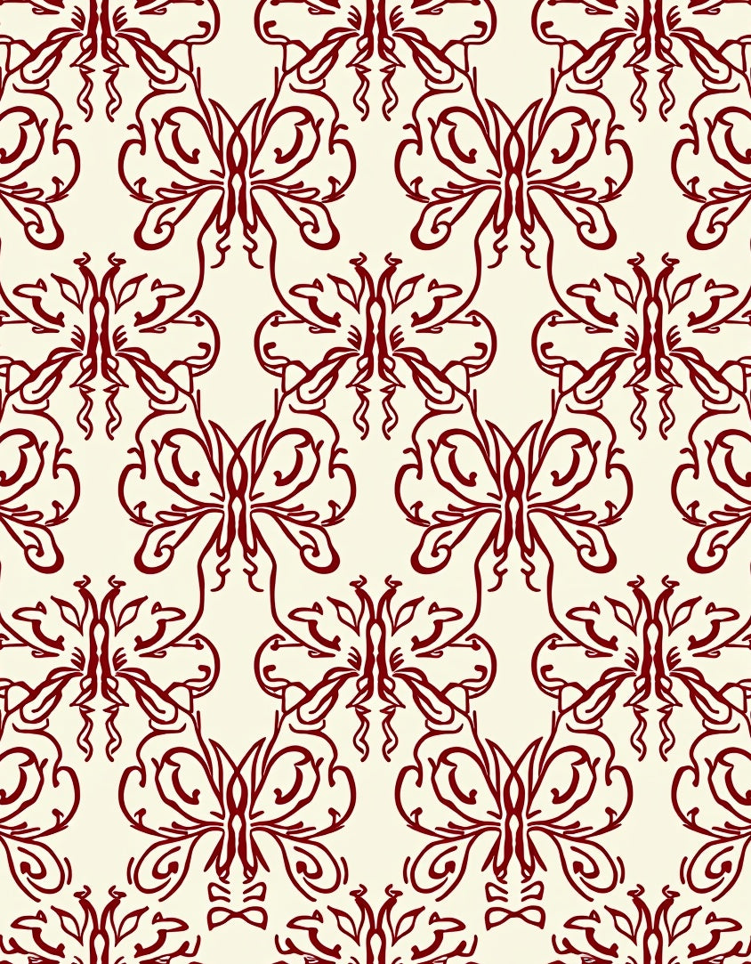 Elegant Red Butterfly Swirl Pattern Rug