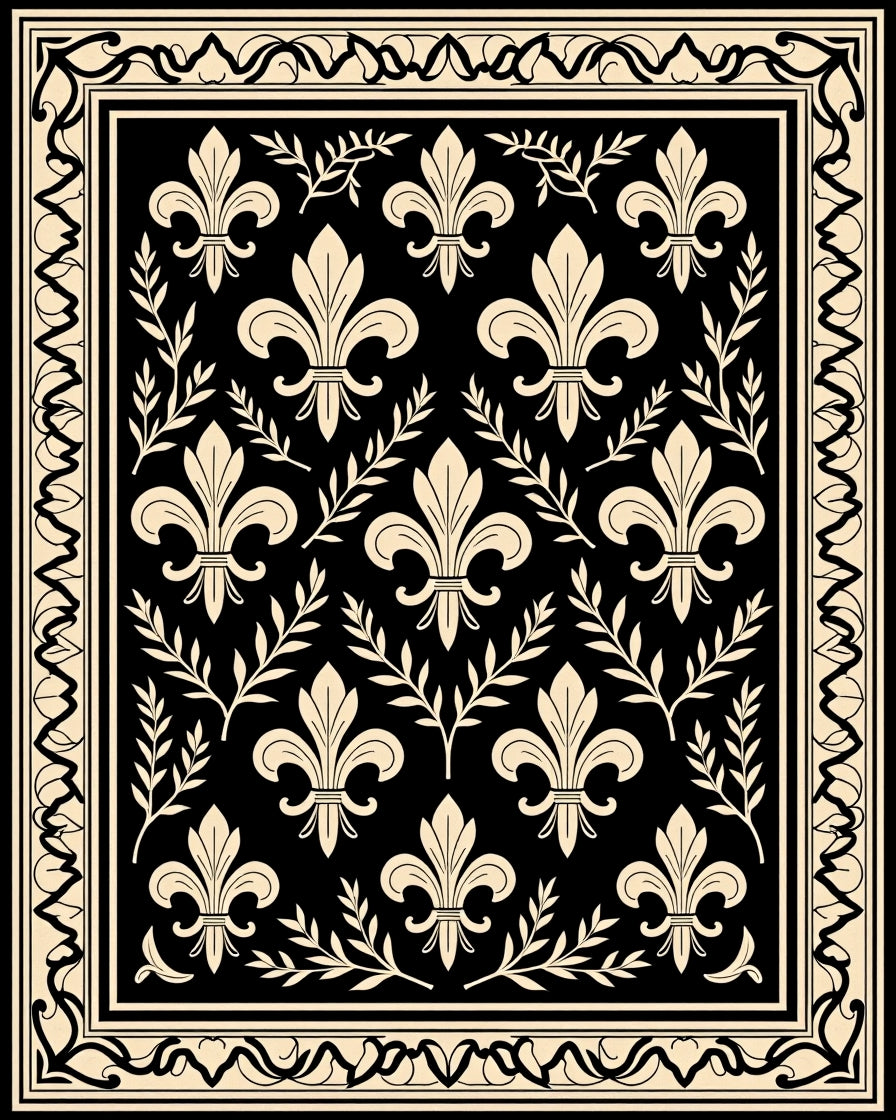 Classic Fleur de Lis Laurel Wreath Pattern Rug