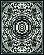 Intricate Floral Mandala Black and Ivory Rug