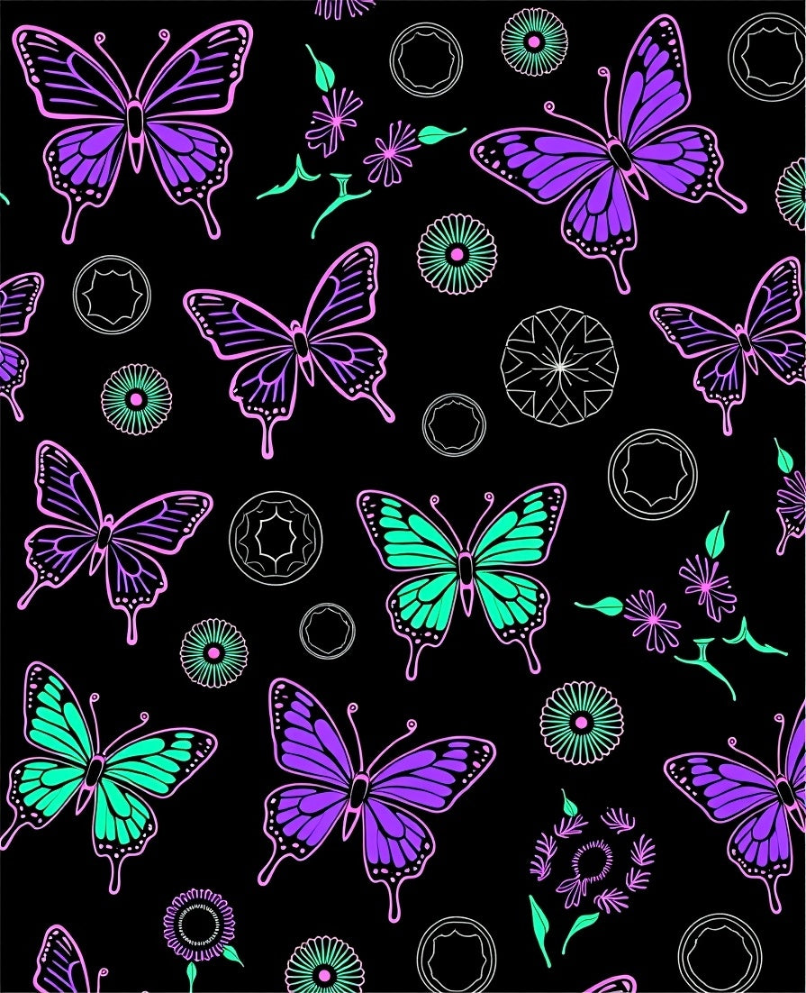 Pretty Purple Teal Butterfly Pattern Rug