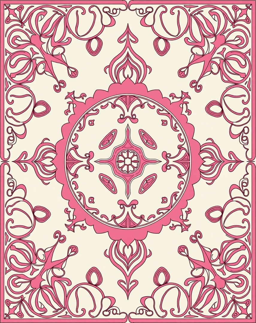 Pink Floral Tones Mandala Inspired Design Rug
