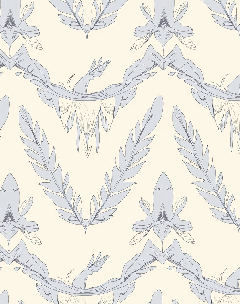 Pale Grey Feather Motif Pattern Rug