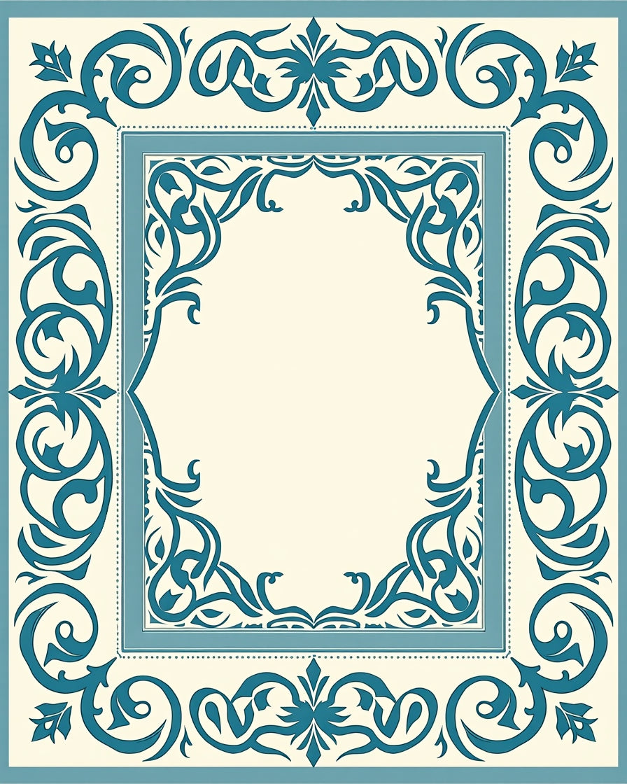 Ornate Teal Scrollwork Classic Pattern Rug
