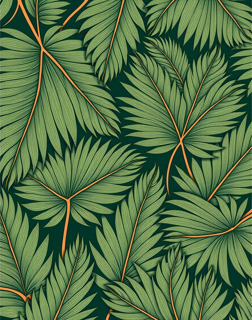 Lush Green Palm Frond Pattern Rug