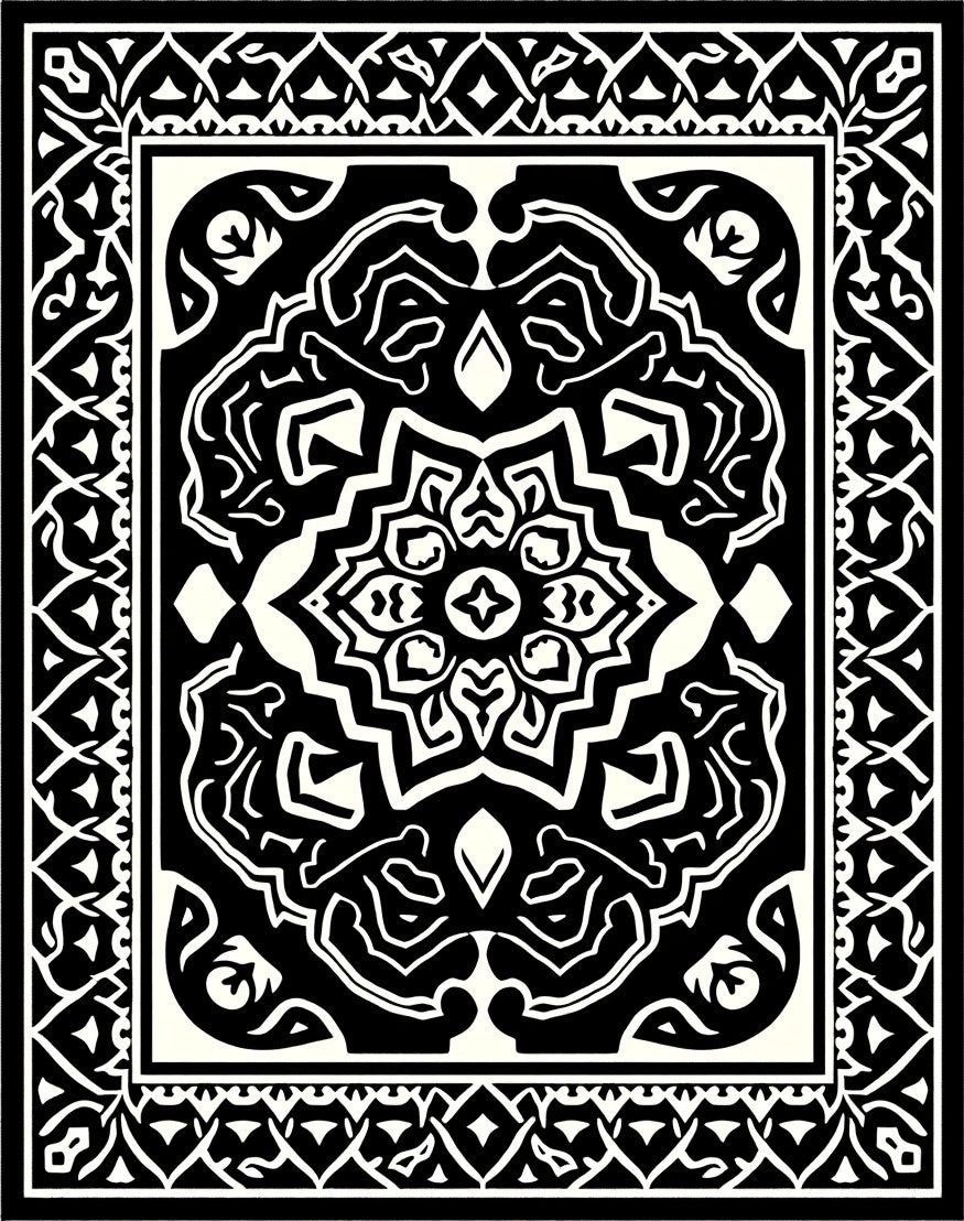 Bold Black White Intricate Mandala Rug