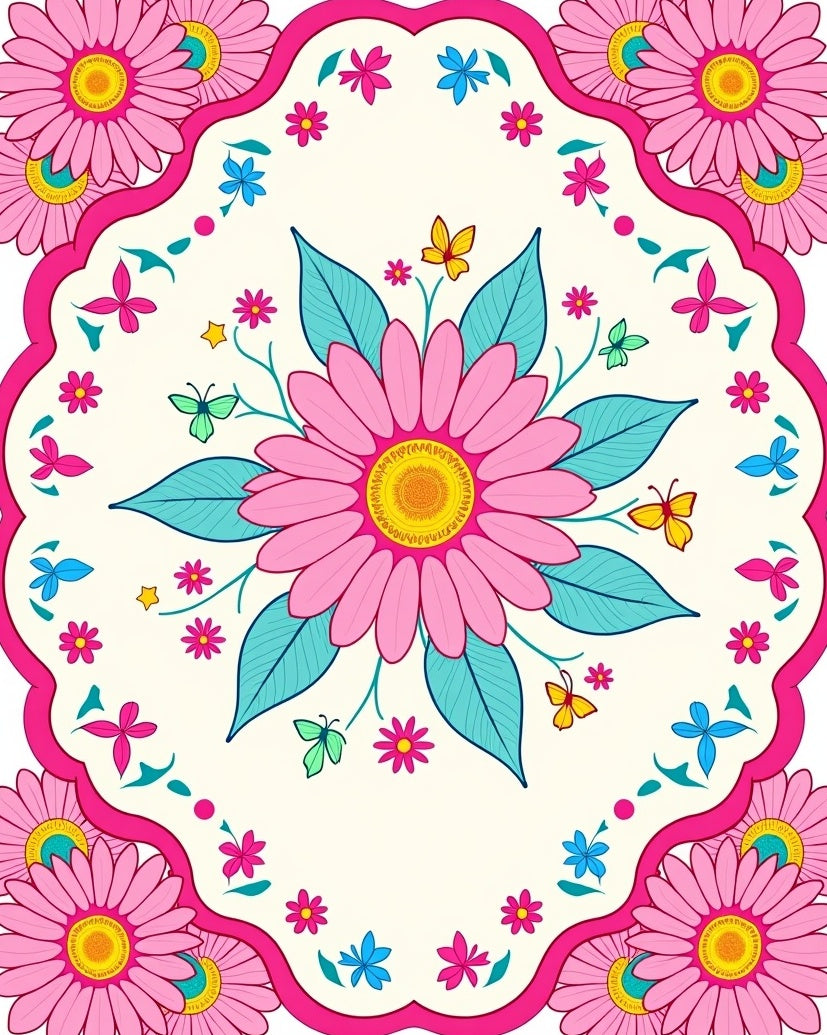 Pink Daisy Butterfly Floral Pattern Rug
