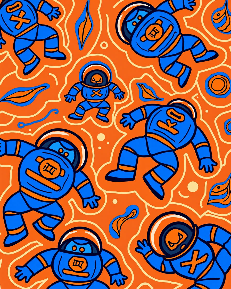 Funky Blue Astronaut Spaced Out Pattern Rug