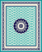 Marine Blue Medallion Hexagonal Pattern Rug