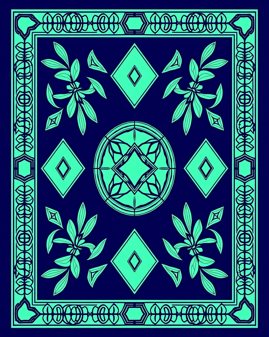 Abstract Geometric Leaf Pattern Design Rug