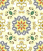 Mandala Floral Yellow Grey Pattern Rug
