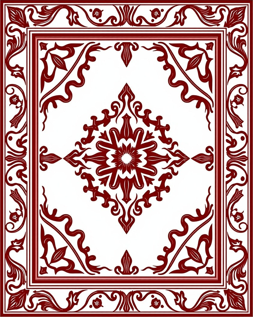 Ornate Red Floral Medallion Pattern Rug