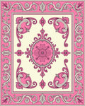 Ornate Pink and Cream Scroll Medallion Rug