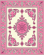 Ornate Pink and Cream Scroll Medallion Rug