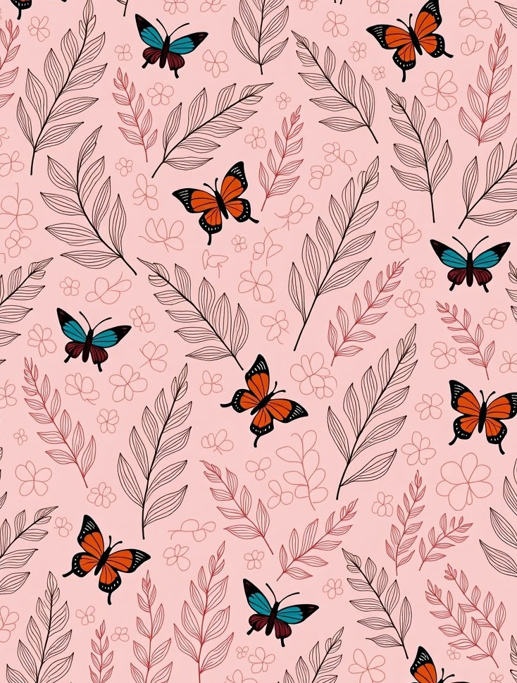 Whimsical Butterflies and Leaf Pattern Rug
