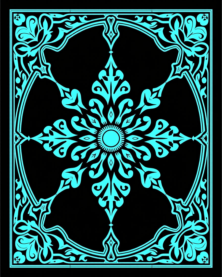 Cyan Ornate Floral Medallion Pattern Rug