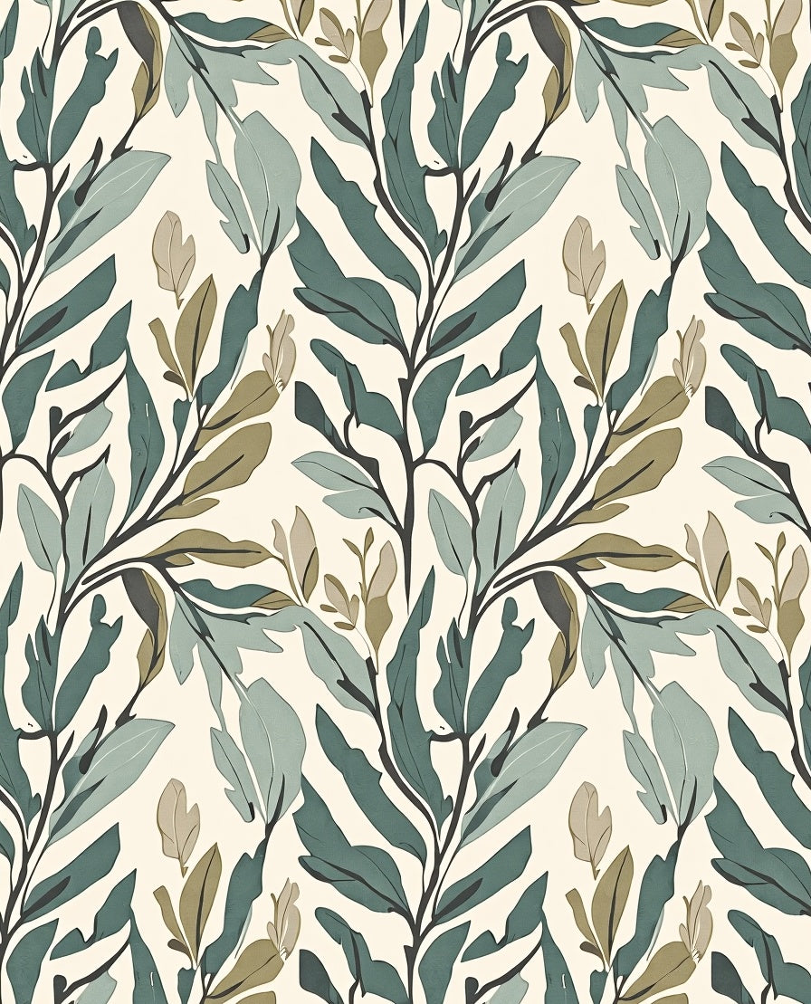 Botanical Branch Pattern On Cream Rug