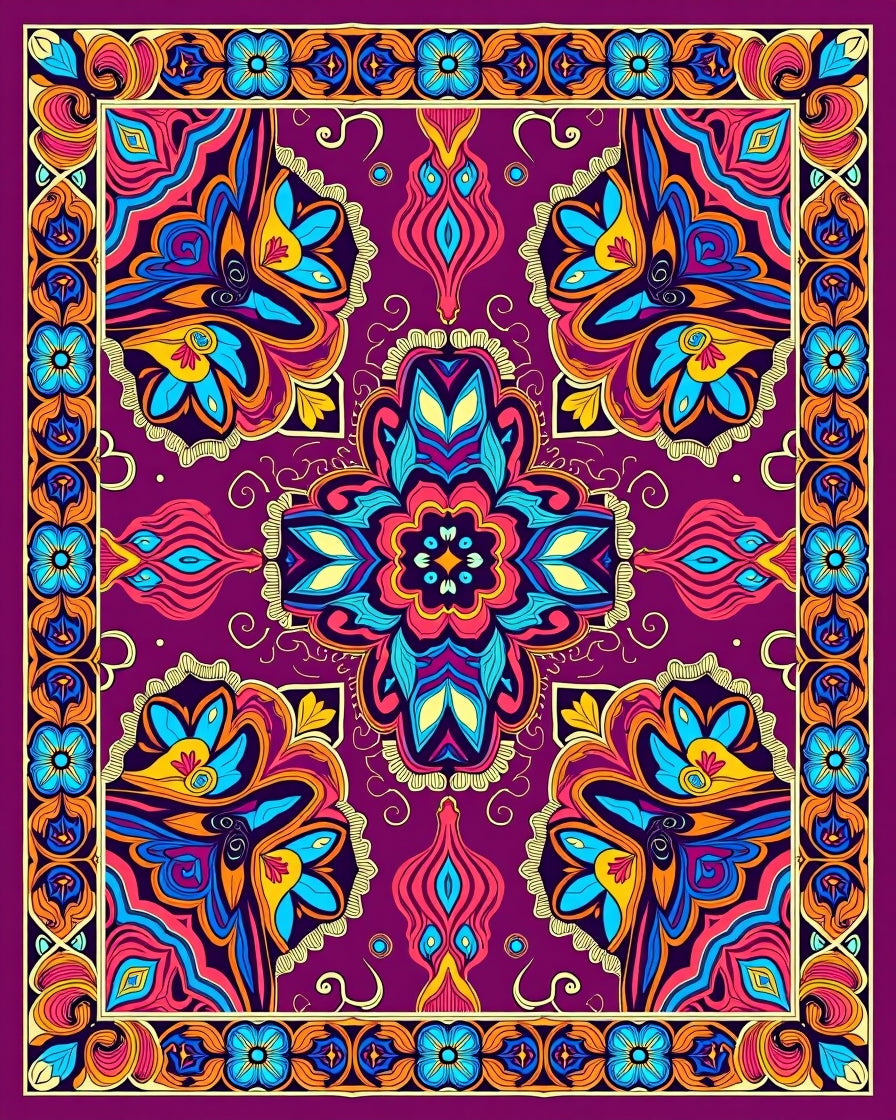 Vibrant Symmetrical Floral Mandala Pattern Rug