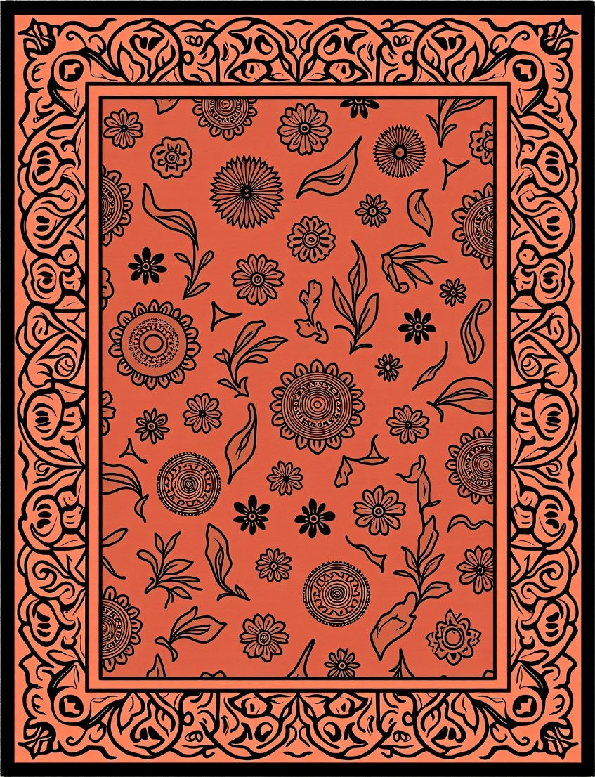 Intricate Floral Pattern Bordered Rug