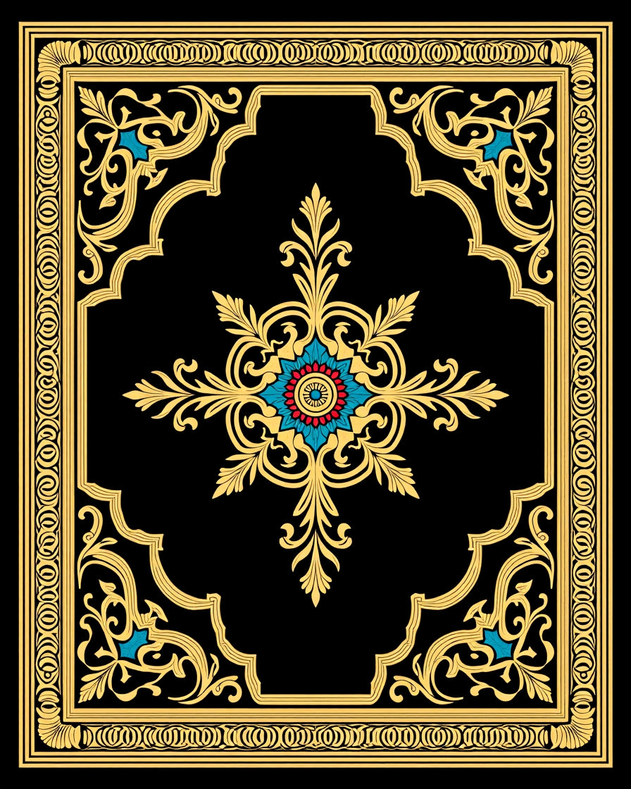 Ornate Gold Floral Medallion Rug