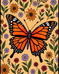 Orange Butterfly With Floral Art Rug