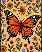 Orange Butterfly With Floral Art Rug