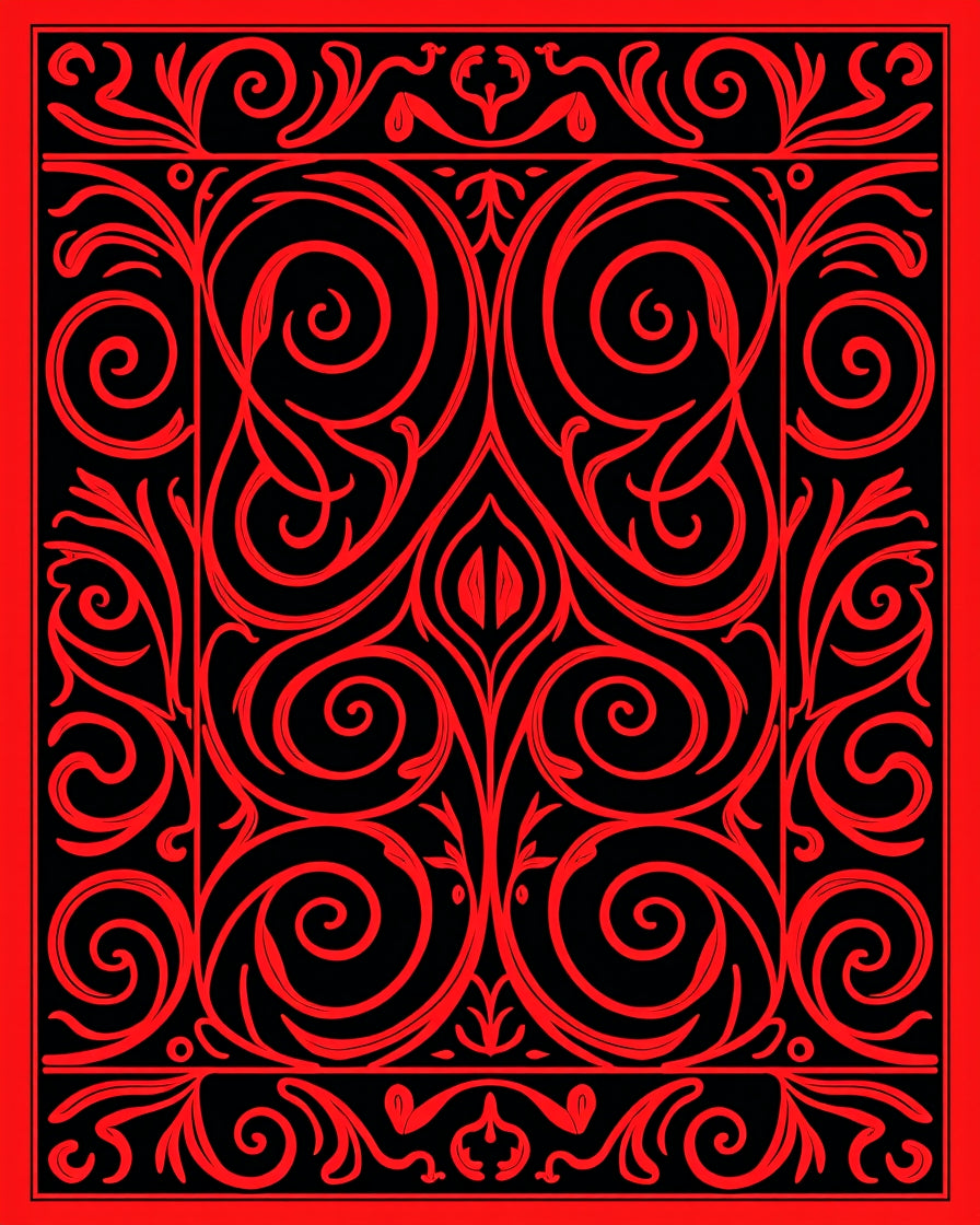 Bold Red Swirl Floral Pattern Rug