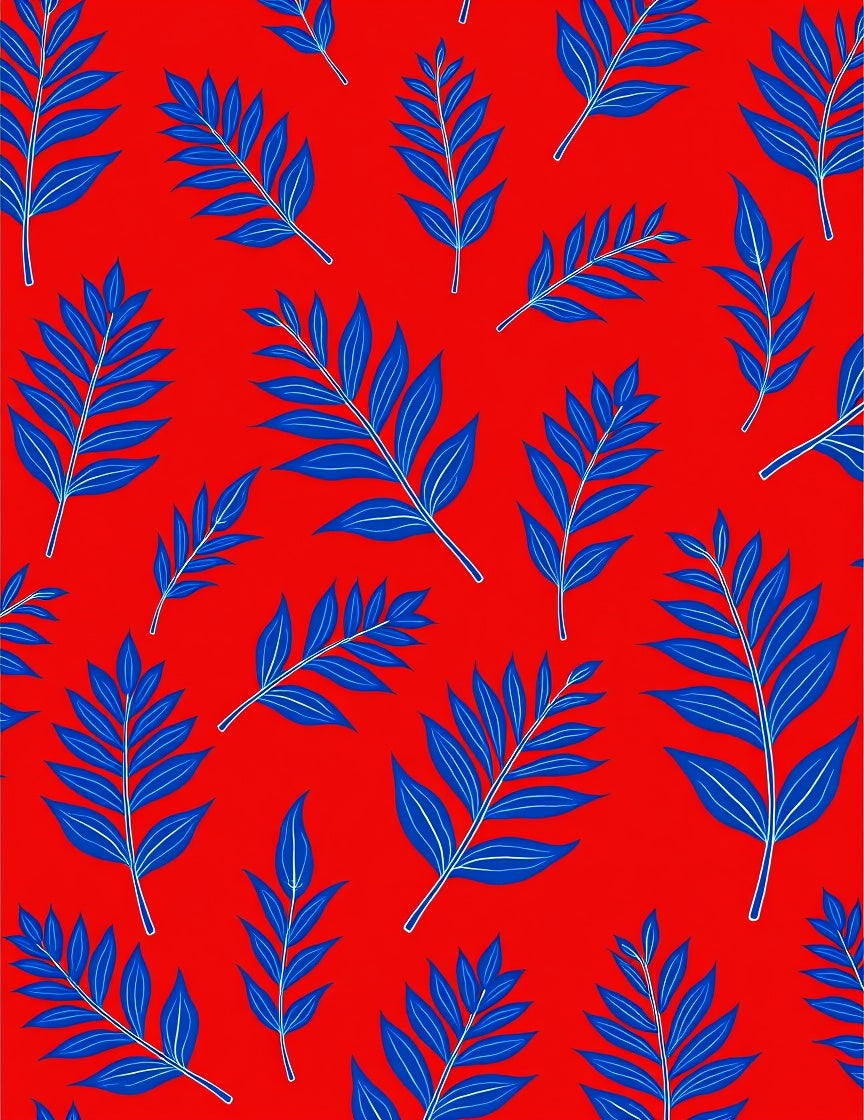 Vibrant Blue Leaf Pattern Rug