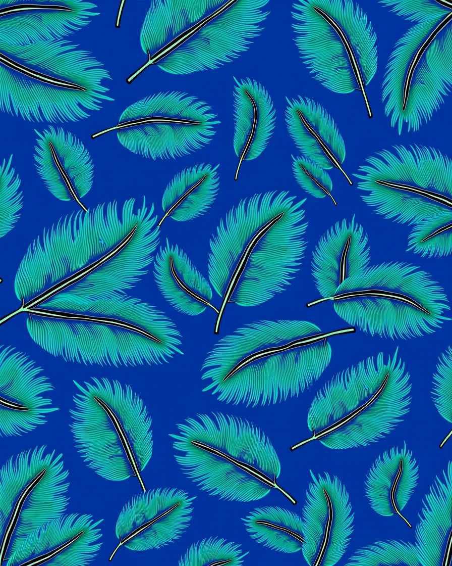Teal Feather Pattern Rug