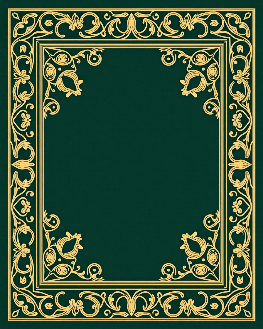 Ornate Gold Floral Frame Pattern Rug
