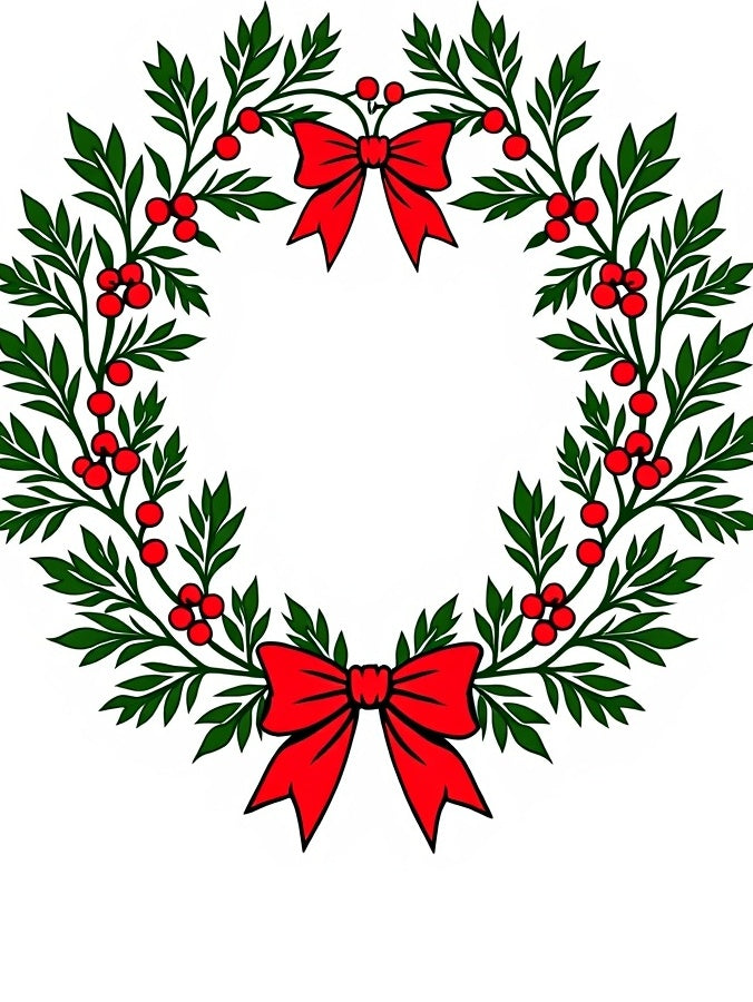 Festive Green Holly Red Berry Bow Wreath Rug