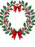 Festive Green Holly Red Berry Bow Wreath Rug